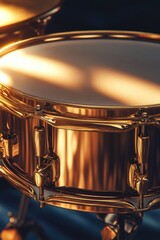 Aufkleber - A close-up view of a golden snare drum, highlighting its metallic details