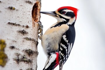 Poster - A bird with a distinctive red head sits peacefully on a tree branch