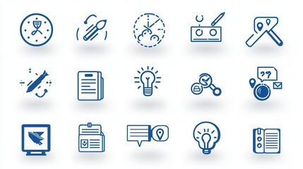 Poster - A set of stylish career development outline icons representing various aspects of professional growth including business strategy planning innovation education and personal achievement