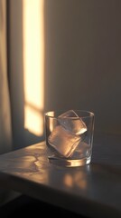 Poster - A glass filled with ice sitting on top of a table