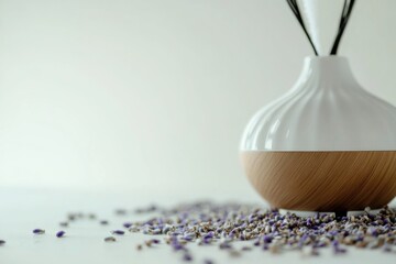 Poster - A close-up shot of a white vase filled with purple flowers