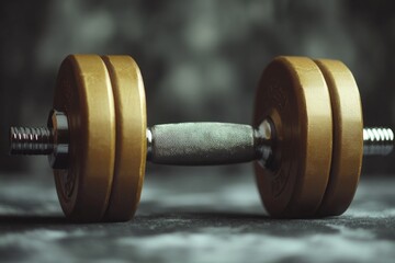 Poster - A close-up shot of a pair of dumbbells resting on a flat surface, great for fitness and workout concepts