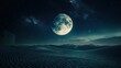 © lestari - A large full moon shining over desert sand dunes at night