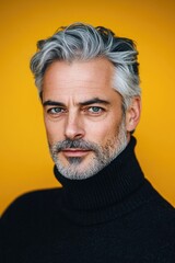 Poster - Close-up photo of a person wearing a turtle neck sweater, great for editorial or commercial use