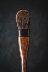 Poster - A wooden handled brush on a dark, plain background