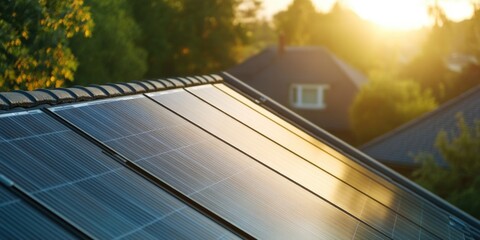 Poster - A solar panel installed on the roof of a house, generating clean energy