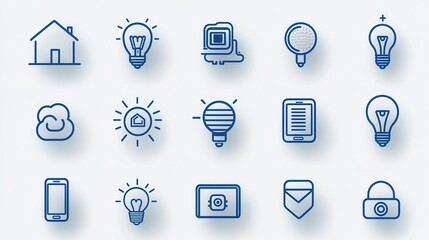 Poster - A comprehensive icon set depicting various elements of smart living and home automation technology including devices controls and interfaces