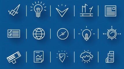 Poster - A collection of outline icons representing various elements of workplace growth career development and professional advancement