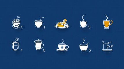 Poster - A set of clean minimalist icons representing common catering and dining items such as cups plates utensils and various food and drink elements