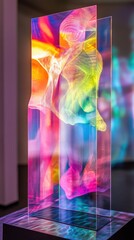 Poster - A detailed glass sculpture sitting on a table, showcasing vibrant colors and intricate design