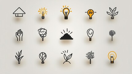 Poster - a set of minimalist icons depicting various elements related to soil land vegetation and sustainable