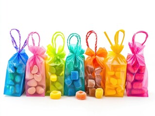 Poster - A collection of colorful candy bags packed with various candies, perfect for party decorations or promotional materials