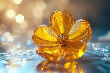 Aufkleber - A bright yellow flower sits alone on a table
