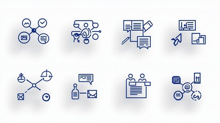 Poster - A set of sleek minimalist icons representing various aspects of collaborative work from communication and workflow to problem solving and synergy