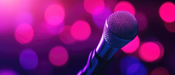 Poster - A close-up shot of a microphone with a blurry background
