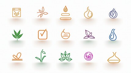 Poster - A set of minimalist line drawn icons representing various aspects of wellness health and natural living  The icons feature botanical elements peaceful symbols and a balanced harmonious aesthetic