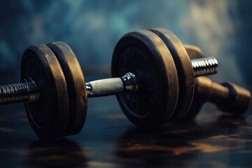 Poster - A close-up shot of a pair of dumbbells placed on a flat surface