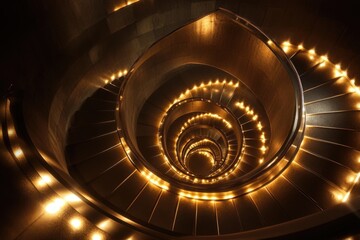 Poster - A festive Christmas scene featuring a spiral staircase illuminated with colorful lights