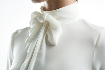 Poster - A woman dressed in a white blouse and bow tie, suitable for illustrations or photography projects