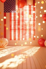 Poster - A decorated party room with balloons and a flag on the wall, perfect for celebrations or events