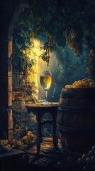 Poster - A glass of wine sitting on a table, perfect for a dinner party or social gathering