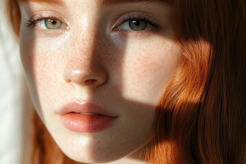 Poster - A close-up photo of a woman's face with distinctive freckles