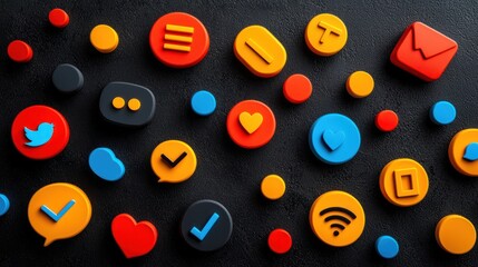 Colorful digital icons on a dark background
