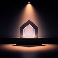 Wall Mural - Modern illuminated house sculpture in a dark setting showcasing minimalistic design and depth of light
