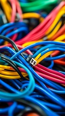 Fototapete - Colorful electrical cables creating complex network connection