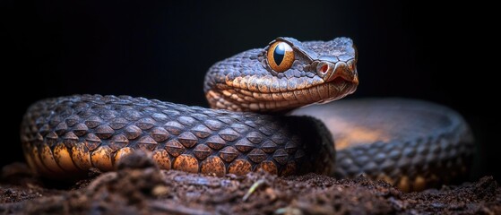 Aufkleber - A close-up shot of a snake on a dirt ground, great for wildlife or nature scenes