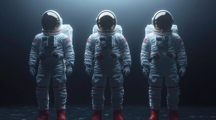 Aufkleber - Three astronauts stand together wearing space suits, ready for their mission