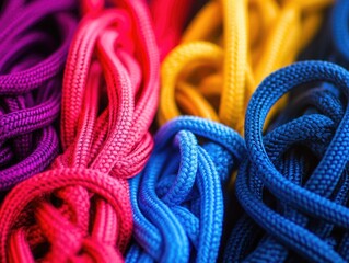 Poster - Tightly coiled ropes in different colors, ideal for decorative or creative projects