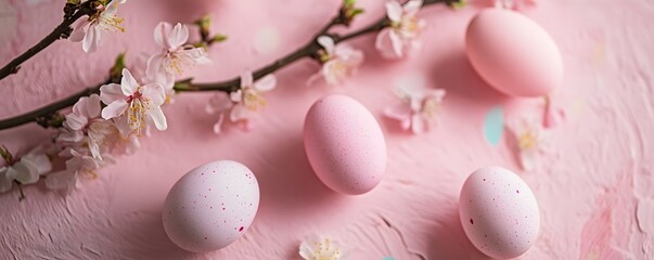 Aufkleber - Pink easter eggs and cherry blossom branch creating spring atmosphere