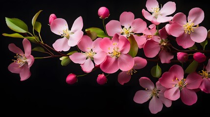 Aufkleber - Blooming pink flowers on a branch against a black background
