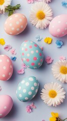 Poster - Colorful easter eggs and spring flowers creating festive composition