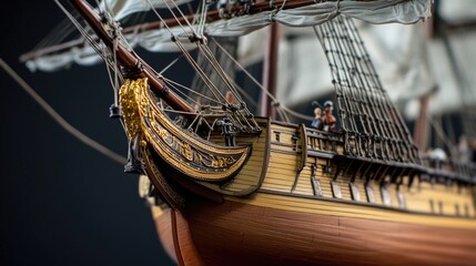 Poster - A model of a sailing ship displayed in a showcase or museum