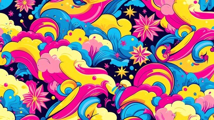 Wall Mural - vibrant abstract swirls and floral design: a colorful seamless pattern