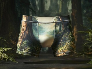 Poster - A pair of men's underwear featuring a scenic forest pattern
