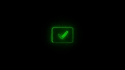 Poster - Glowing neon check mark icon animation, representing OK, Done or Completed status in a vibrant glow.