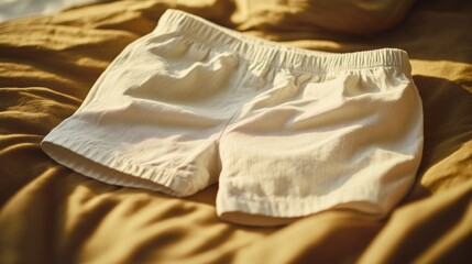 Poster - A pair of white shorts lying on a bed