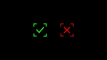 Poster - Check mark and cross mark animation, motion graphics of approval and rejection symbols on a black background.