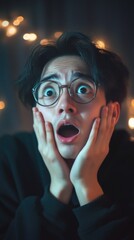 Poster - A person with glasses and a surprised look, ideal for illustrations or comics