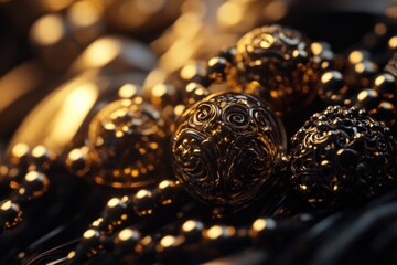 Poster - A detailed view of a cluster of beads with different textures and colors