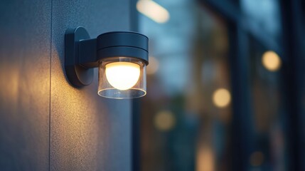 Poster - Close-up of a light on a wall with a strong beam of light illuminating the surrounding area