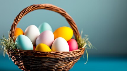 Aufkleber - basket full of eggs in various colors, including white, yellow, and blue