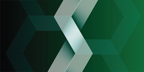 Poster - Abstract hexagon background with lines on black green background. background suitable for banner and poster