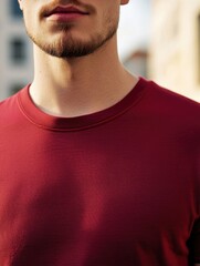 Aufkleber - A person with a long beard and a bright red shirt, standing in a casual pose