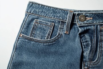 Poster - A detailed shot of worn and faded blue jeans with ripped knees and frayed hem