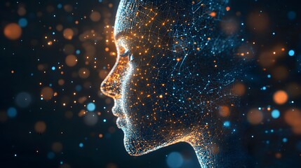 Aufkleber - Artificial intelligence face emerging from futuristic data cloud