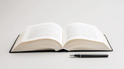 Poster - Freshly opened book with a pen beside it, symbolizing the start of a new story